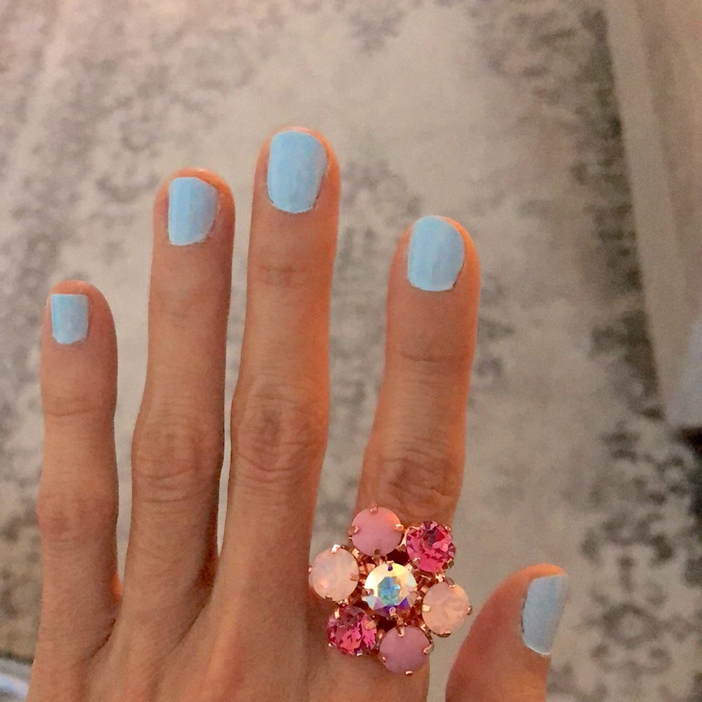 Pink Opal + Rose Pink Rose Gold Crystal Flower Statement Cocktail Ring - Picture 3 of 6